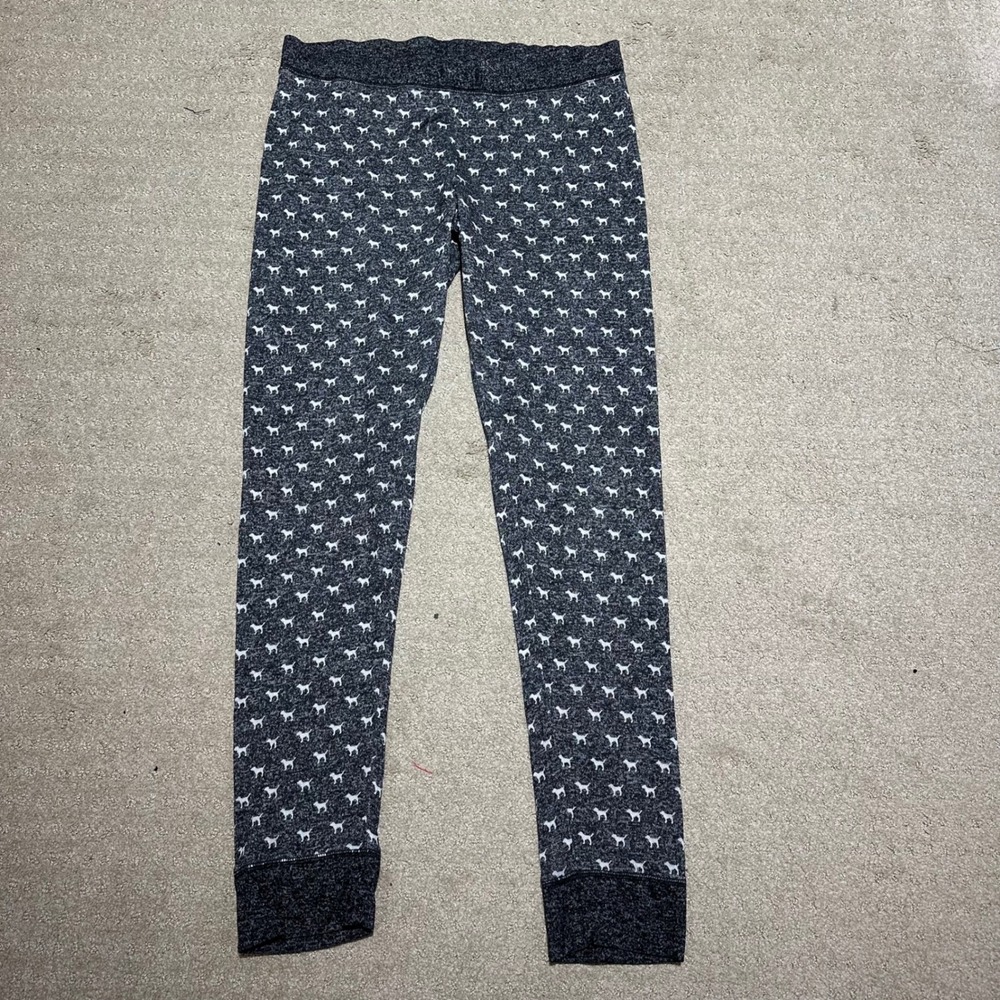 Victorias Secret PINK Gray Dog Logo Print Pajama Leggings Sleepwear Large
